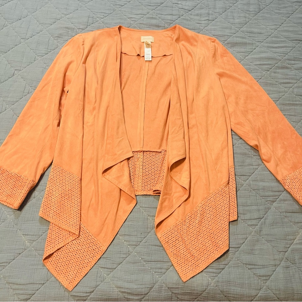 Chico’s Faux Suede Perforated Drape Jacket